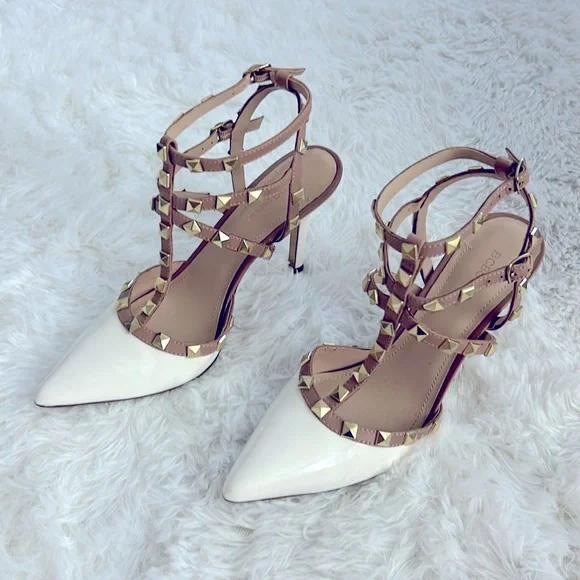 BCBGeneration White/Tan Pointed Toe Heels - Picture 1 of 6